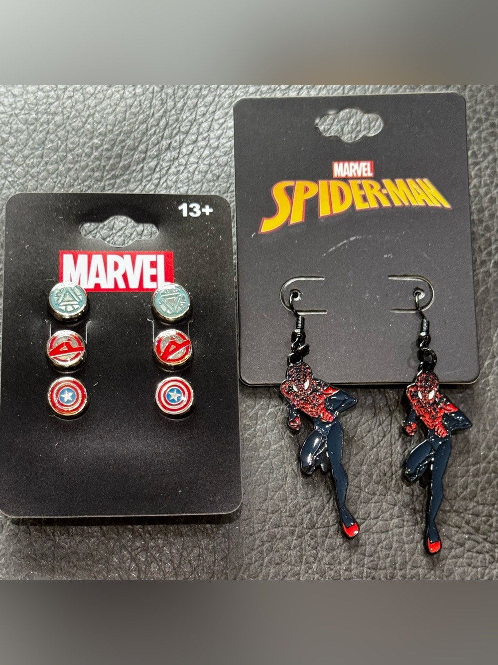 NWT set of Marvel Spider-Man dangle earrings & Avengers stud earrings